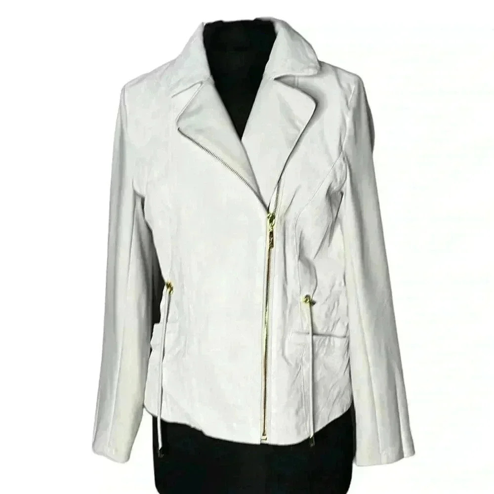 Iman Genuine Leather Off White Jacket Size S